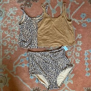 ARQ Leopard Print High-Waist Bikini Set with Tan Top size L/XL